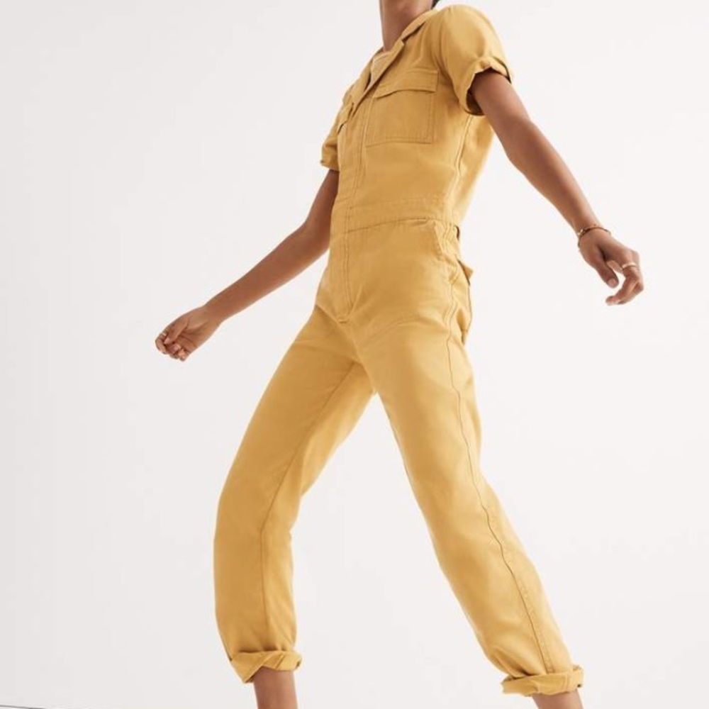 Madewell Short-Sleeve Coverall Jumpsuit Yellow